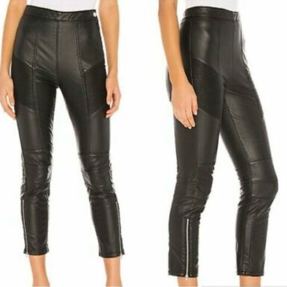 Free People‎ Black Faux Leather Kaelin Moto Skinny Pants Zipper Stylish